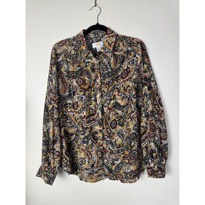 Vintage Talbots Womens 100% Silk Paisley Button Up Shirt Top Size 14 Long Sleeve